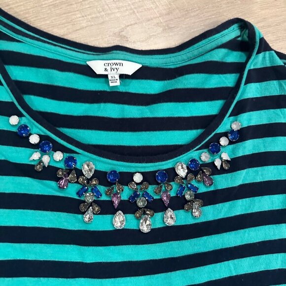 CROWN AND IVY WOMENS GREEN AND BLUE BLOUSE XL - Picture 3 of 8